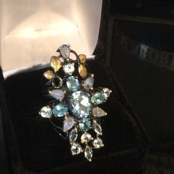 Awesome Genuine Blue Topaz & Moonstone Ring